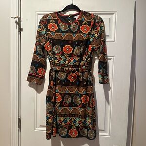 Esley Brown and Red Floral Long Sleeve Dress